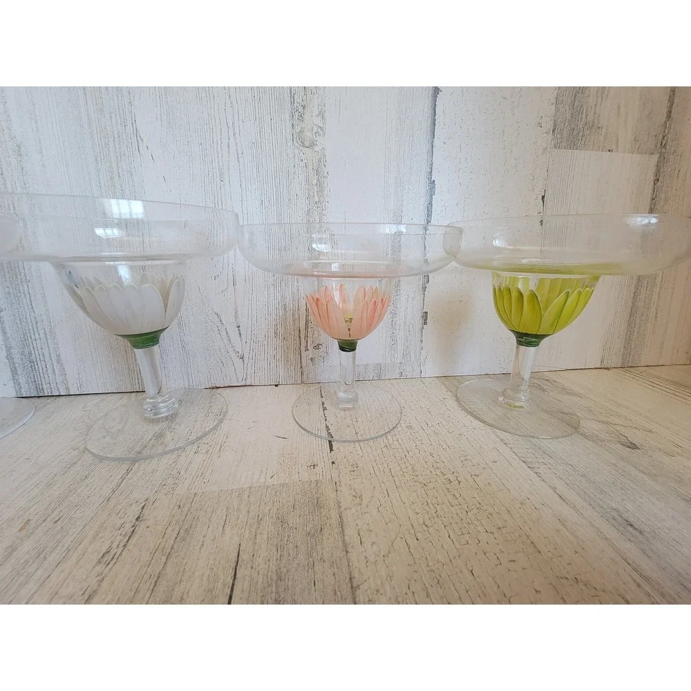 Vintage‎ flower margarita glass tulip set kitchen cup home decor unique floral